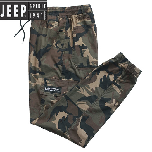 JEEP SPIRIT春夏秋弹力裤子男宽松百搭潮流束脚迷彩工装休闲裤劳保工作裤男装 829款军绿色夏装薄款 四兜 束脚 190号(180斤-200斤)4XL