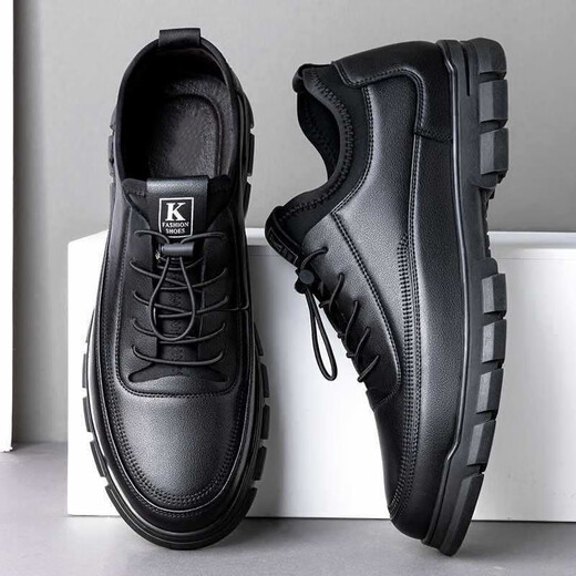 Zhenxiqi business leather shoes for men, casual sports, breathable soft soles, non-slip, heightening, comfortable and wear-resistant shoes for young students, black, heel height 3 cm, size 42