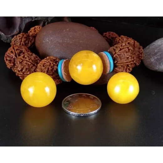 DL 1998 Fat Donglai quality beeswax single bead natural chicken fat yellow amber round beads loose bead bracelet bracelet Diamond Star and Moon Diameter 18mm (single)