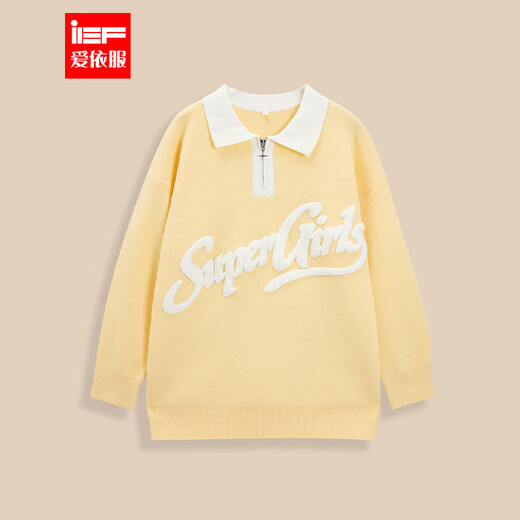 IEF/Aiyifu 2025 winter new American fashion casual letter jacquard loose and versatile woolen mid-top, light yellow, one size fits all