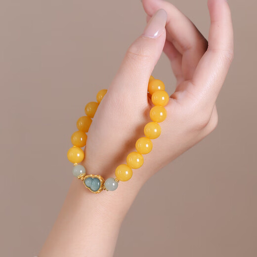 Qingchengshan Beeswax Bracelet Jade Gourd Bracelet Natural Russian Material Chicken Oil Yellow Original National Style Bracelet Women's 10mm Chicken Oil Beeswax Hetian Jade Gourd Bracelet
