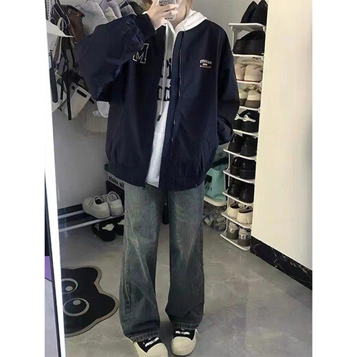 7 Vestes pilotes de haute qualité pour hommes au printemps et automne, Nouvelle-American Retro High Street Trend Brand Baseball Uniforme plus veste en polaire pour hommes TMZXF-W694 Black L