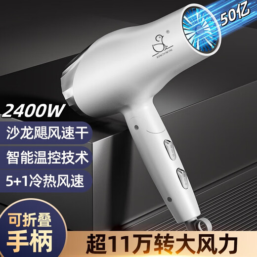 Xiaoya (XIAOYA) 2400W high-power hair salon hair dryer negative ion blue light hair care folding hair dryer powerful high-speed large hair dryer King top version Honor White + 2000W + free air nozzle + foldable 4.5 billion blue light ion hair care typhoon-level wind movement
