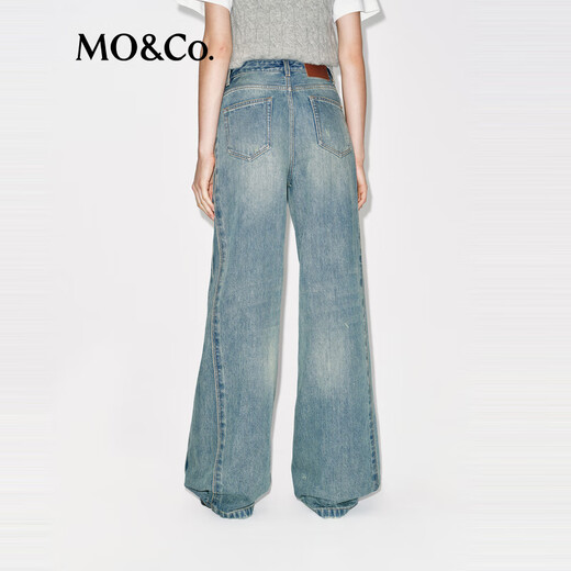 MO&Co. Divine Pants Jeans 2025 Winter New Arrival Cotton Deconstructed Splicing Side Seam Wide Leg Pants Blue Mid-Waist MBE4JENT09 Denim Blue S 26