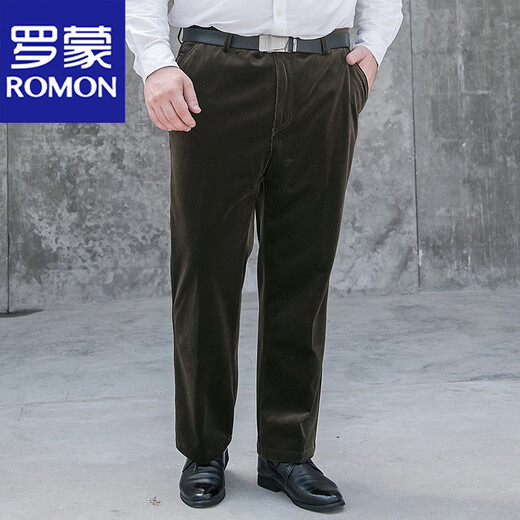 罗蒙（ROMON）秋冬灯芯绒男裤加肥加大码弹力条绒裤中年胖子休闲裤高腰直筒长裤 9901-3黑色 56 腰围3尺8