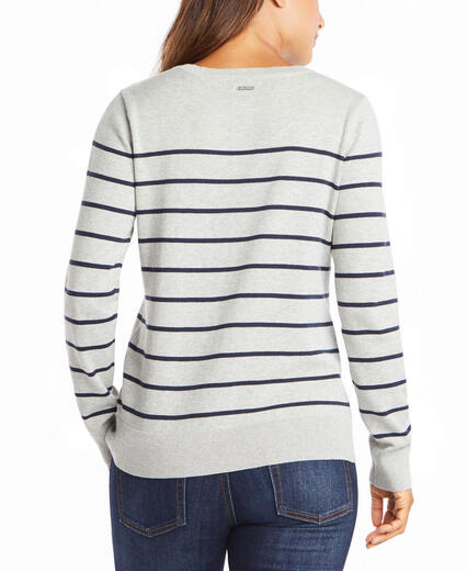 Nautica Frauen ganzjährig lange Ärmel 100% Baumwollgestreifte runde Nackenpullover Verschiedene graue mittelgroße Größe