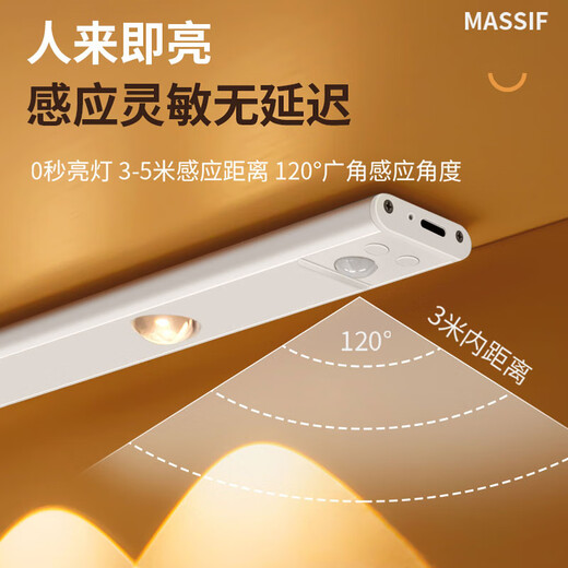 ZT (ZT) human body sensor lamp with smart wine cabinet, one lamp, three-color entrance sensor lamp, wireless LED rechargeable cat eye lamp, 40CM, always on + human body sensor + dimming color