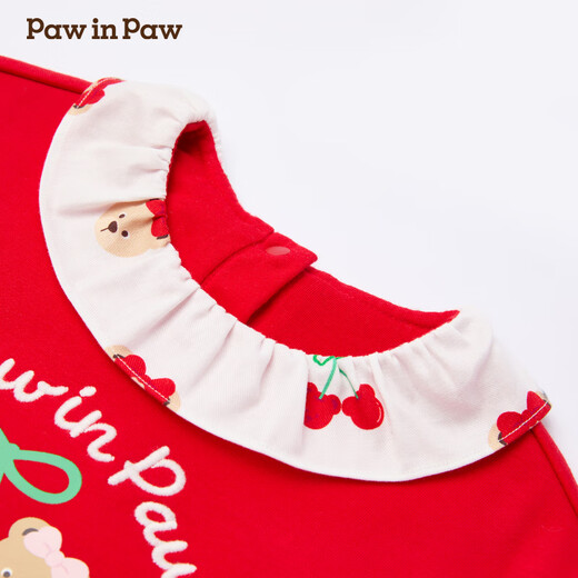 PawinPaw Solona Bear Children's Wear 25 Spring and Autumn New Baby Girl Cherry Dress Red/20 100 cm