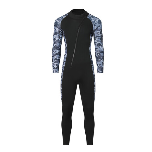 Gumuni cross-border 3MM one-piece wetsuit for men in the sea, cold-proof wetsuit, warm swimsuit, snorkeling paddle board surfing suit, rescue 3mm camouflage gray hooded S S