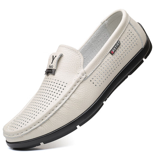 Dick Lane Dick Lane Light Luxury Bean Zapatos para hombres 2025 String and Summer Hollow Nuevo estilo para hombres Ligero suave zapatos de cuero plano para hombres 5008 Negro (hueco) 41