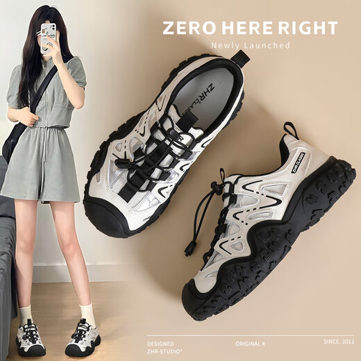 ZHR登山鞋女休闲户外运动轻便溯溪鞋女百搭拼接女鞋 G683 米黑 39