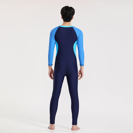 Yosoci one-piece swimsuit men's long-sleeved long pants wetsuit swimming training sunshade quick-drying elastic comfortable surfing suit KYL2381 (blue) XL