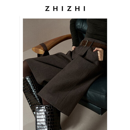 ZHIZHI Siguile all-wool six-point wide-leg shorts retro versatile 25 winter new model Nutshell Brown XS