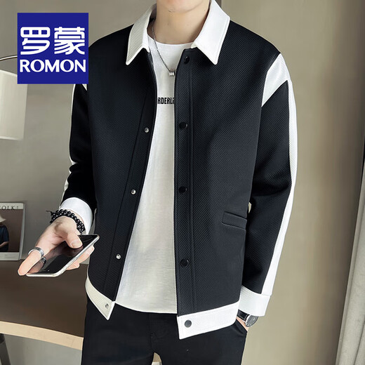 ROMON Piushuai color-blocked jacket for men, high-end, trendy, casual, versatile, handsome lapel, spring and autumn, cotton and thickening K351-83 light khaki, spring and autumn style, XL size 130-150Jin Jin is equal to 0.5 kg