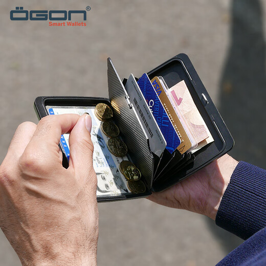 欧夹OGON铝合金银行卡盒防水金属钱包卡包驾照包防消磁盗刷时尚礼物 碳纤纹