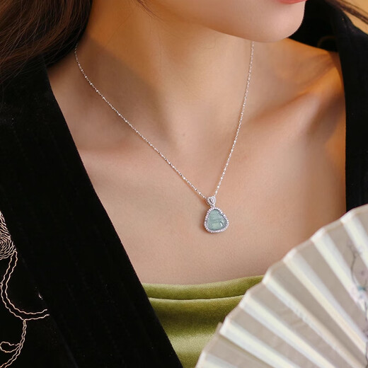 Hongzhuangnuo birthday gift blue water emerald Buddha silver necklace women light luxury clavicle chain pendant Christmas gift L2223 big belly Buddha silver pendant gift for best friend and girlfriend