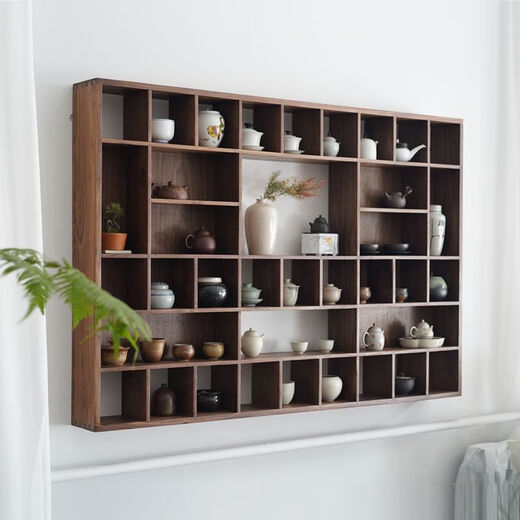 Fantasy black walnut Bogu rack wall storage rack old elm tea room storage square rack Duobao porcelain shelf old elm 37 grids