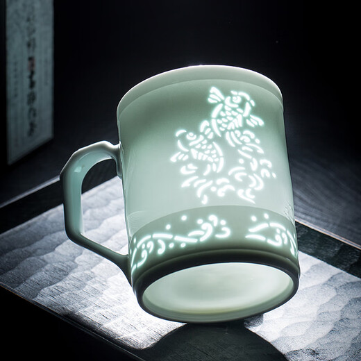 Gold inlaid jade Huang Shouliang handmade tea cup Jingdezhen Yingqing carved business office home tea cup gift giving good luck