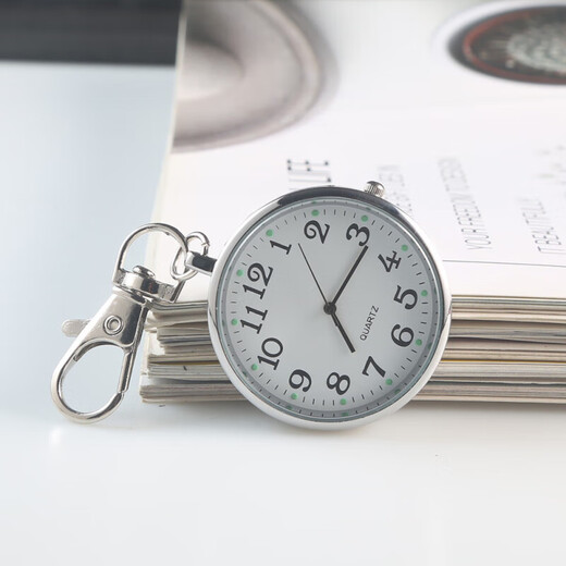 Brangdy pocket watch student exam special watch civil servant nurse keychain hanging watch elderly luminous clear electronic watch silver white background dial clear luminous display alloy shell