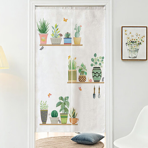 Diyin -Tür Vorhang Stoff Trennzeichen Vorhangschlafzimmer Badezimmer ohne Stanzvorhänge, frische grüne Pflanzen 85*150 cm