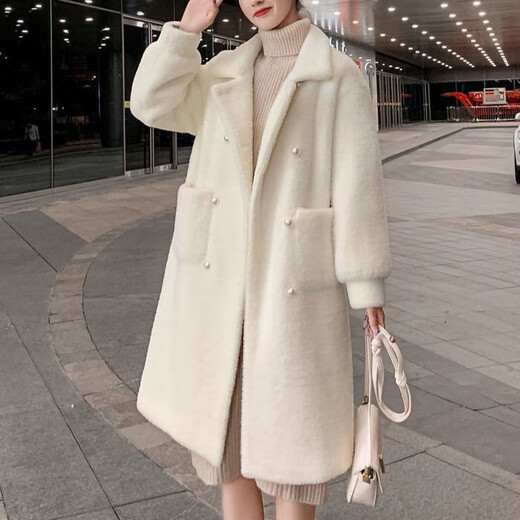 Gu Bing Mink Fur Coat Women's Autumn and Winter New Style Mid-Length Gold Mink Fur Coat White M Recommended 100-115