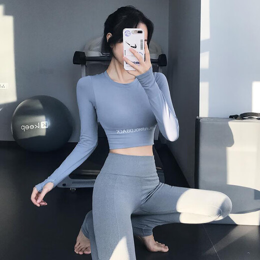 Jincheng all-in-one chest pad yoga wear for women autumn short running sports top training Pilates fitness wear long sleeve black fixed chest pad GF362 M 95-110Jin Jin equals 0.5 kg