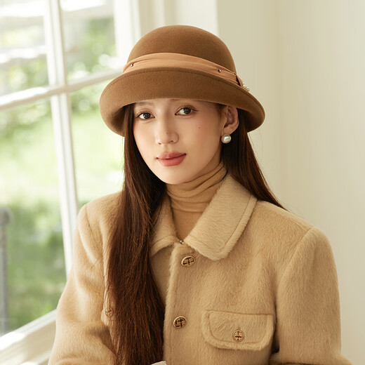Xiangxue Yuxiu high-end French wool hat for women autumn and winter 2025 new elegant versatile felt hat Hepburn style face-showing small hat for women camel M (56-58cm)
