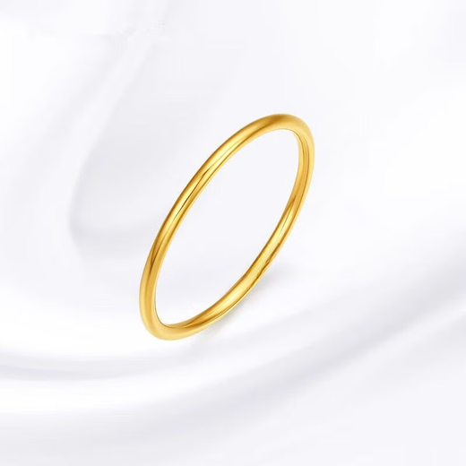 Muqin Gold Sansheng III Plain Ring 9999 Pure Gold Ring for Men and Women, Imitation Gold Aperture Tail Ring for Girlfriend, Smooth Ring, No. 7, 0.3g