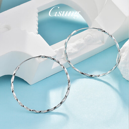 GsunG platinum pt950 women's earrings earrings platinum fashion plain gold large hoop earrings square round heart-shaped earrings priced by gram, please contact customer service before bidding for gold price