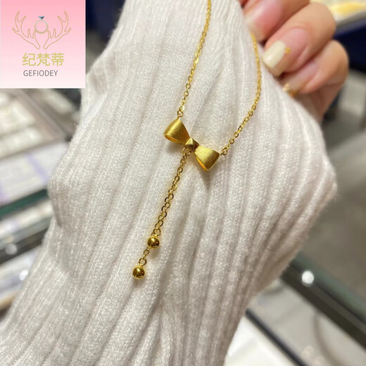 Giventi GEFIODEY bow necklace women's 2024 summer new light luxury niche 18k bag gold clavicle chain does not fade bow necklace