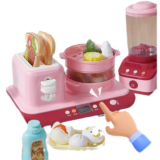 Juego de juguetes de cocina de Yunya Cocina y juego de juego Simulario de simulación de utensilios de cocina Boys and Girling Regalos para niños Regalos de inducción rosa + Caja de regalo de cocina de arroz