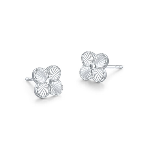 Mengjinyuan platinum earrings, four-leaf clover, brushed and sparkling, PT950 platinum, birthday gift for girlfriend, weighing about 2.45g