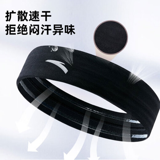 ANTA Sports Headband Running Non-slip Breathable Sweat-Absorbent Headband Men's and Women's Pilates Headband Headband Black One Size