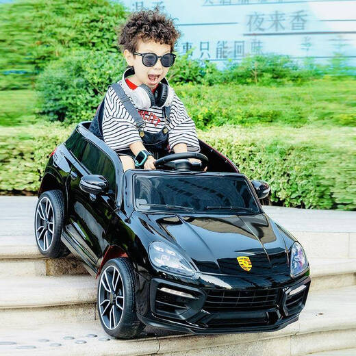 WORK BABY anti-Porsche children's electric car four-wheeled toy car for adults and children, baby girl with remote control electric car, painted black four-wheel drive + large battery + remote control leather seat, electric drive