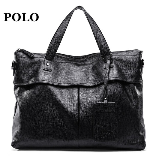 POLO briefcase men's official handbag first-layer cowhide business 14-inch computer bag birthday gift for boyfriend