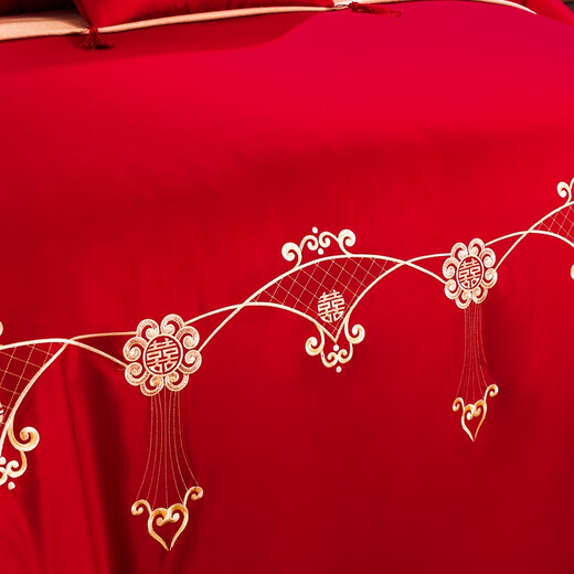 Cotton Weich Hochzeit vierteiliger Set Big Red Stickerei Hochzeit Brein verheiratet mit mehrstufiger Hochzeits-Quilt-Cover-Bett-Bett-Betthochbetthochschuh vierteiliger Set 1,5 m (5 Fuß) Bett
