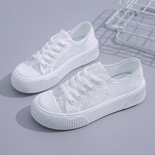 Huilijun Zapatos para mujeres Ins Lace Breathable Small White Shoes para mujeres 2025 Summer NUEVO ESTITOR COREANO MESH ZAPATOS DE MUJER CHACOS FLOS
