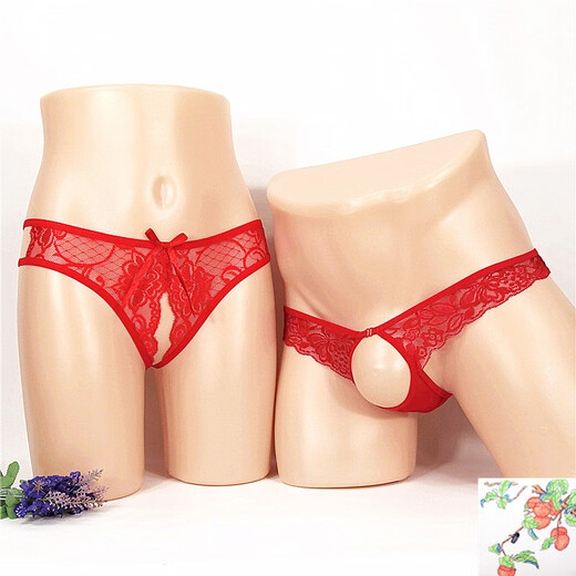 Underwear, underwear, flirting, couple lickable, sexy transparent couple's thong, low-waisted lace crotchless women's T-pants, men's hollow large size T-pants, perverted full exposure, 1 pair for black men, one size fits all (waist circumference 2 feet - 2.6 feet)