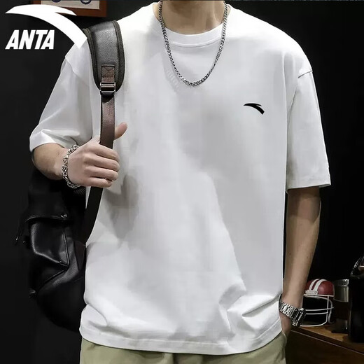 安踏（ANTA）t恤男短袖白色圆领运动上衣夏季冰丝速干衣宽松跑步凉感薄款男装 A款纯净白【冰丝速干】 L /175 适合120-140斤
