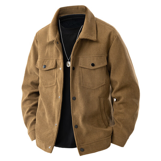 Baleno S&K Series Corduroy Jacket Men's 2025 Autumn New American Retro Casual Lapel Work Jacket Coffee XL Recommended 135-145 Jin Jin equals 0.5 kg