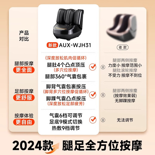 AUX pedicure machine leg massager foot and leg integrated calf kneading and heating soles and soles foot massager beautiful leg machine knee pads and warmers practical as a birthday gift for elderly parents Soft matt black airbag full package + 10 large modes + 9 levels of hot compress High-end gifts for the elderly, elders, healthy parents, husbands and wives