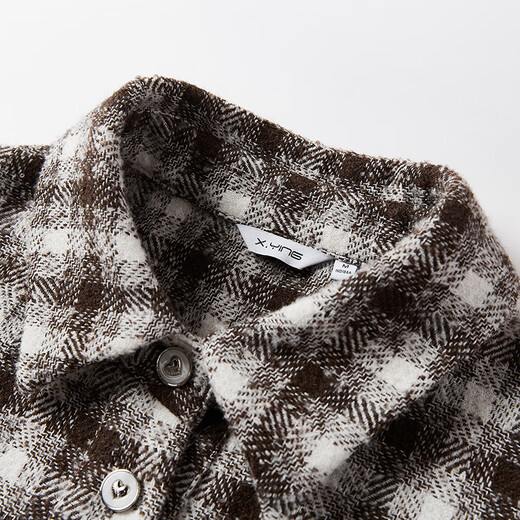 Xiangying retro coffee color plaid shirt for women 2025 winter new style wool long-sleeved loose lapel shirt jacket Kage M 160/84A/95-110Jin Jin equals 0.5 kg