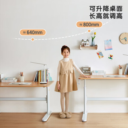 林氏家居现代简约可升降儿童学习桌椅家用学生成人书桌子LS690V1-B 【1.0米】桌子+书架+灰色护脊椅