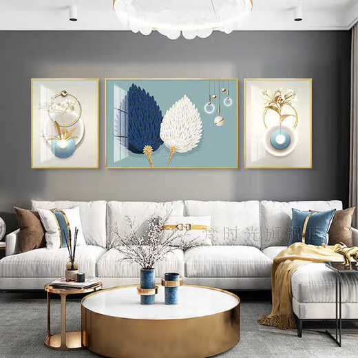 
Yaoshijia painting living room decoration painting modern simple light luxury sofa background wall high-end 2025 new crystal porcelain painting hanging painting mural JD15863 left and right 35*50 middle 70*50 hand-made diamond inlay painting aluminum alloy black frame