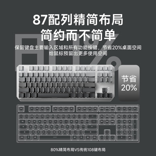 Forward TK870 wireless mechanical keyboard and mouse set Bluetooth three-mode high-value Blackberry side engraving 104-key gaming e-sports desktop laptop office wired universal peripheral dust side engraving-87 key [wireless Bluetooth three-template] white light + wireless mouse blue axis (clear feel)