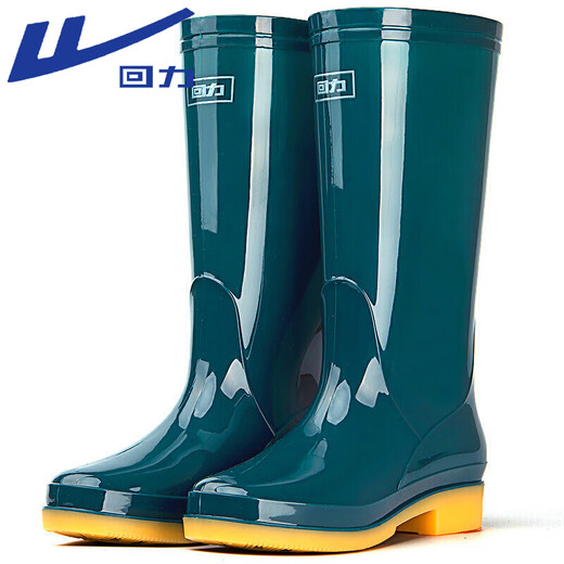 Pull-back rain boots for women, fashionable outdoor rain boots, waterproof rain boots, water shoes, wear-resistant rubber shoes 6813, dark green high tube 37