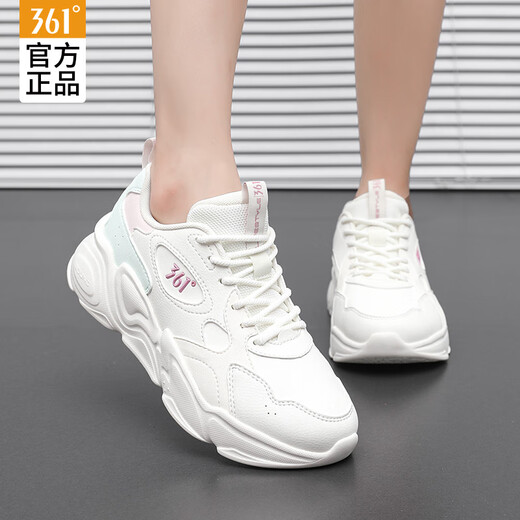 361 Women's Shoes Sports Shoes Women's Running Shoes Autumn and Winter New Leather Warm Student Casual Commuting White Travel Shoes Feather White/Foam Blue (Leather) 37 (Official Authentic)
