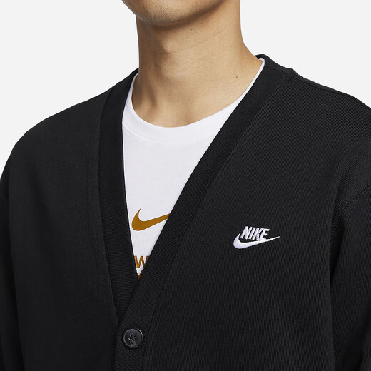 耐克（NIKE） 男针织开衫春季新款黑色纯棉休闲叠搭刺绣外套 FN3899-010 S