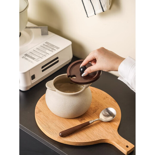 GPHF Japanese light luxury coarse pottery lard tank household high-looking kitchen special large-capacity chili oil tank oil tank meat oil tank wooden lid lard tank - small with spoon