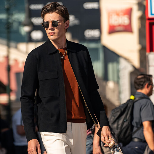 Mr. Bu Spring and Autumn New Men's Jacket Thickened Wool Jacket Knitted Lapel Cardigan Men's Middle-aged Clothes Black S (165)